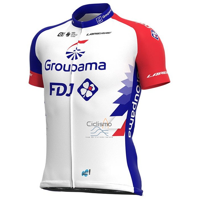 Groupama FDJ Ropa Ciclismo Culotte Corto 2021 Mangas Cortas Rojo Azul